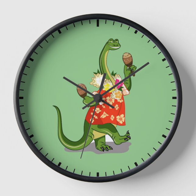 Darstellung eines Brontosaurus, der Maracas spielt Uhr (Vorderseite)