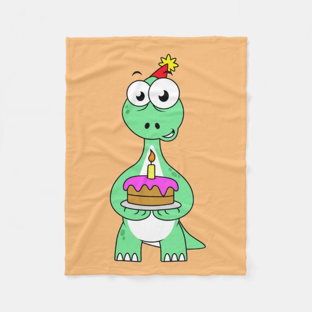 Darstellung eines Brontosaurus mit Geburtstagskuch Fleecedecke (Vorderseite)