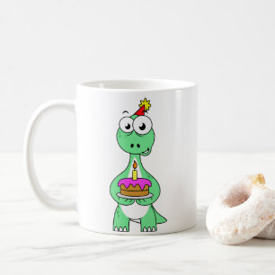 Darstellung eines Brontosaurus mit Geburtstagskuch Kaffeetasse