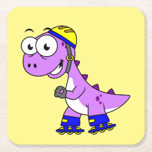 Darstellung eines Skaten Tyrannosaurus Rex. Rechteckiger Pappuntersetzer