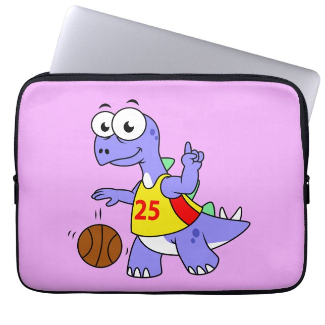 Darstellung eines Stegosaurus, der Basketball spie Laptopschutzhülle (Vorderseite)