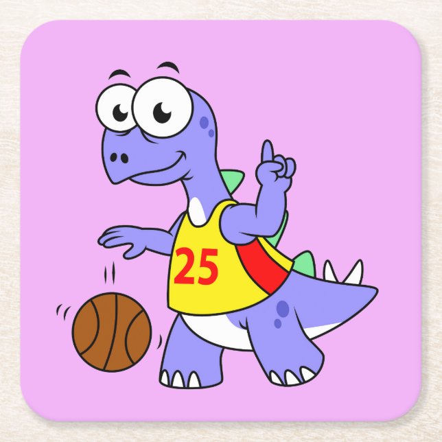 Darstellung eines Stegosaurus, der Basketball spie Rechteckiger Pappuntersetzer (Vorderseite)