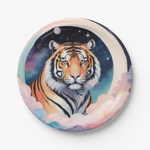 Darstellung eines Tigers im Weltraum Pappteller