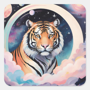 Darstellung eines Tigers im Weltraum Quadratischer Aufkleber