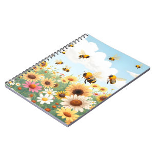 Darstellung niedlicher Bienen und Blume Notizblock