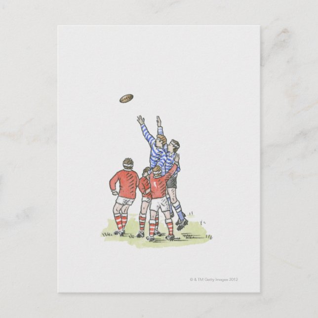 Darstellung von Männern, die Rugby-Springen in der Postkarte (Vorderseite)