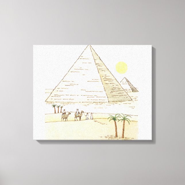 Darstellung von Pyramiden und Männern mit Kameln Leinwanddruck (Vorderseite)