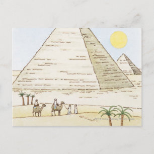 Darstellung von Pyramiden und Männern mit Kameln Postkarte