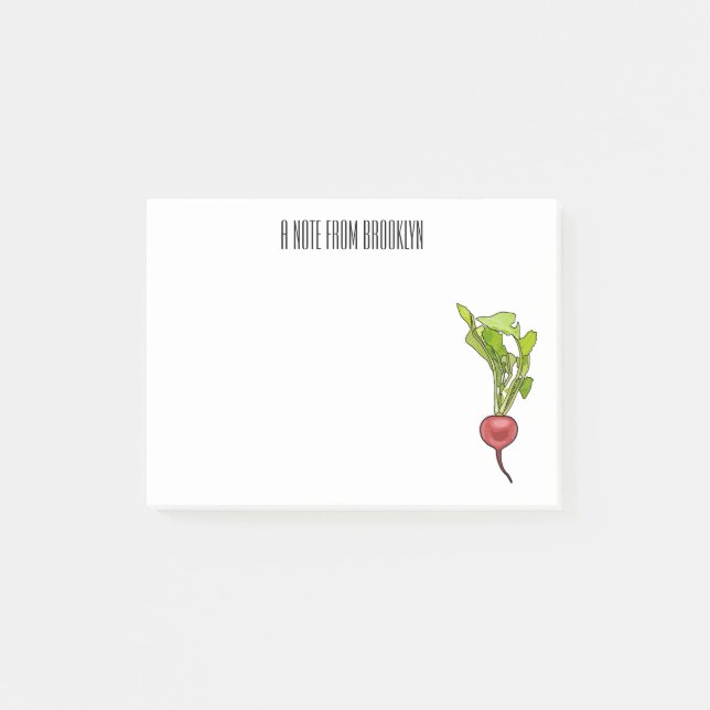 Darstellung von Radieschen-Cartoon Post-it Klebezettel (Vorderseite)