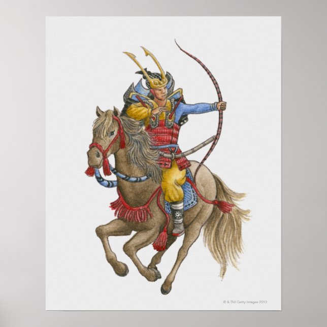Darstellung von Samurai auf dem Pferderückenbogen Poster (Vorne)