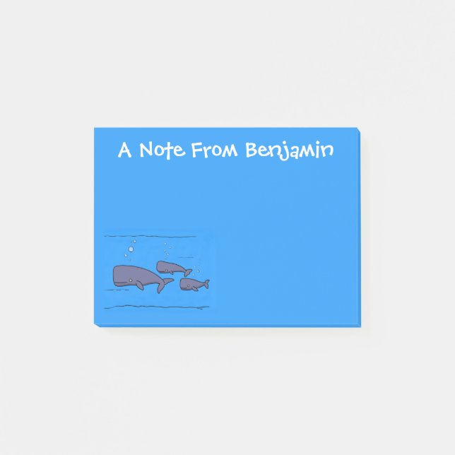 Darstellung von Walen mit niedlicher Wanderung in  Post-it Klebezettel (Vorderseite)