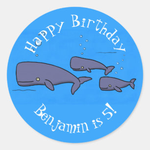 Darstellung von Walen mit niedlicher Wanderung in  Runder Aufkleber