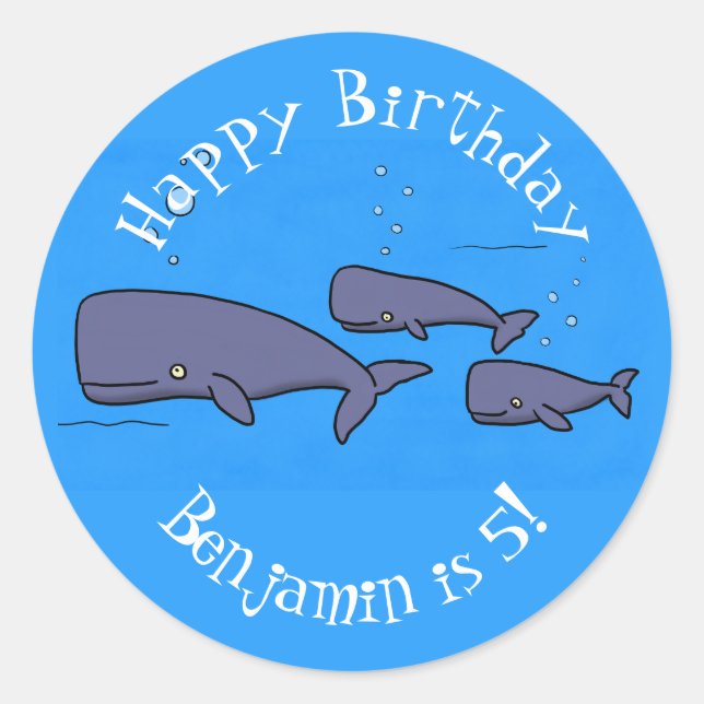 Darstellung von Walen mit niedlicher Wanderung in  Runder Aufkleber (Vorderseite)