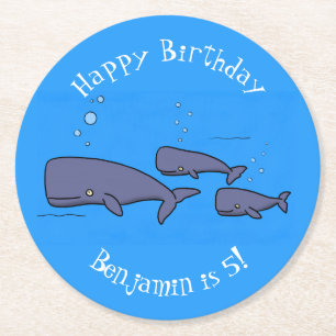 Darstellung von Walen mit niedlicher Wanderung in Runder Pappuntersetzer