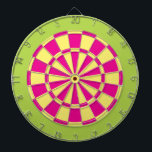 Dart Board: hellgelb, rosa und kalkgrün Dartscheibe<br><div class="desc">Hellgelbes,  rosa und farbenfrohes Dart Board-Spiel mit 6 Messingdunkeln</div>