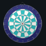 Dart Board: Weiß, Türkis und Marineblau Dartscheibe<br><div class="desc">Weiß,  Türkis und blau gefärbtes Dart Board Spiel mit 6 Messingdarts</div>