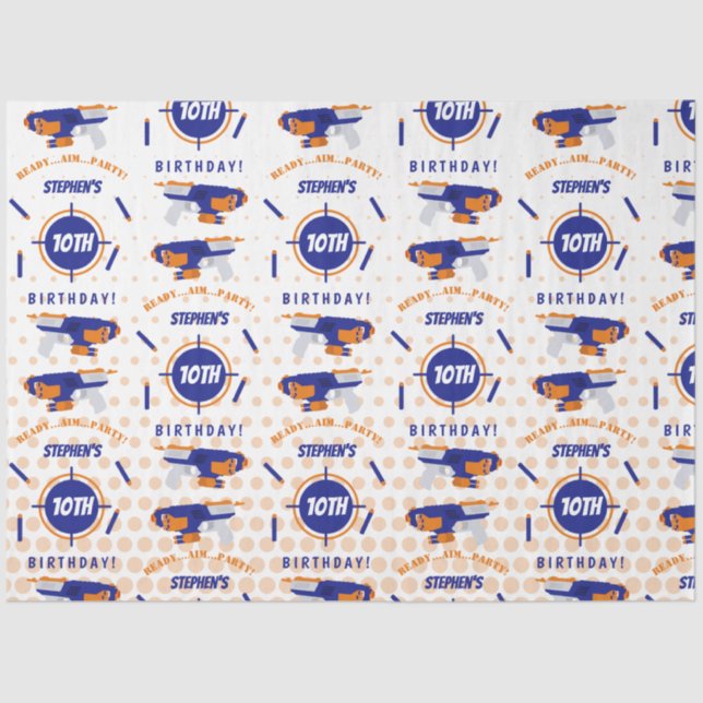 Dart Gun Battle War Boys Birthday Boy Name Age Seidenpapier (Vorderseite)