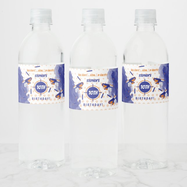 Dart Gun Battle War Boys Birthday Party Wasserflaschenetikett (Flaschen)