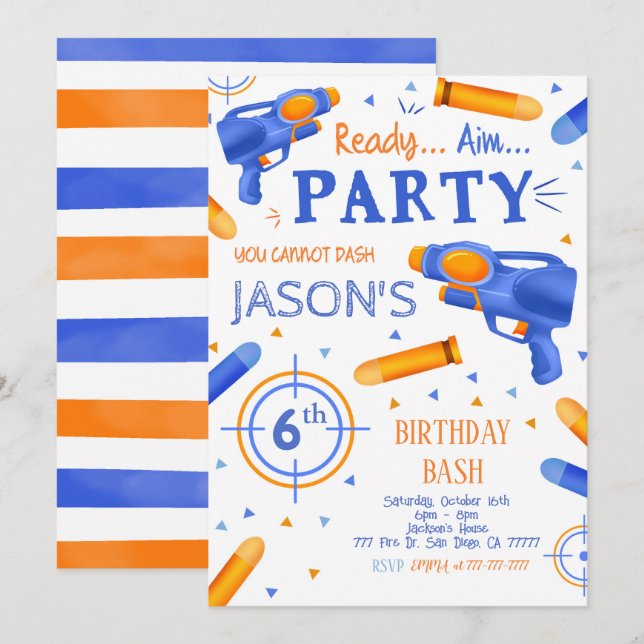 Dart Gun Birthday Einladungen (Vorne/Hinten)