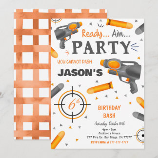 Dart Gun Birthday Party Einladung