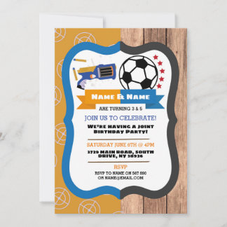 Dart Gun & Football Joint Boy Birthday Soccer Einladung