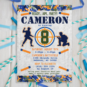 Dart Militär-Geburtstagsfeier Dart Camo Soldaten Einladung