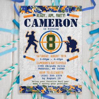 Dart Military Birthday Party Dart Camouflage Soldi Einladung