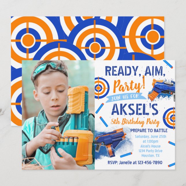 Dart Party Birthday Einladung | Foto Dart Einladun (Vorne/Hinten)