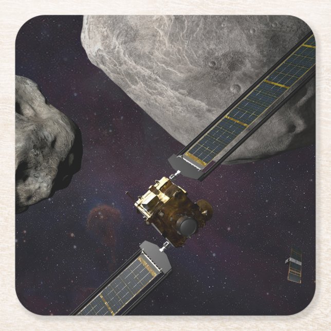 Dart Spacecraft und Liciacube vor der Einwirkung Rechteckiger Pappuntersetzer (Vorderseite)