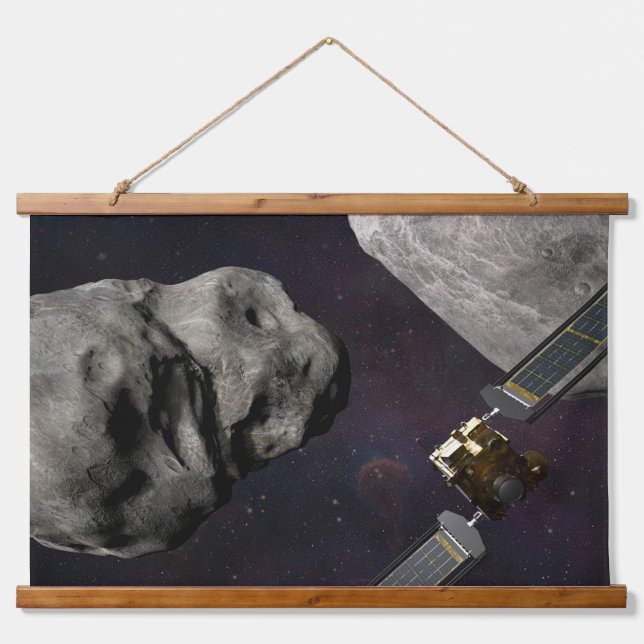 Dart Spacecraft und Liciacube vor der Einwirkung Wandteppich Mit Holzrahmen (Vorne)