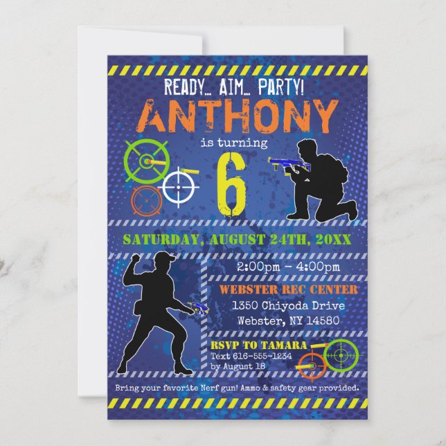 Dart Wars Party Blaster Gun Birthday Einladung (Vorderseite)