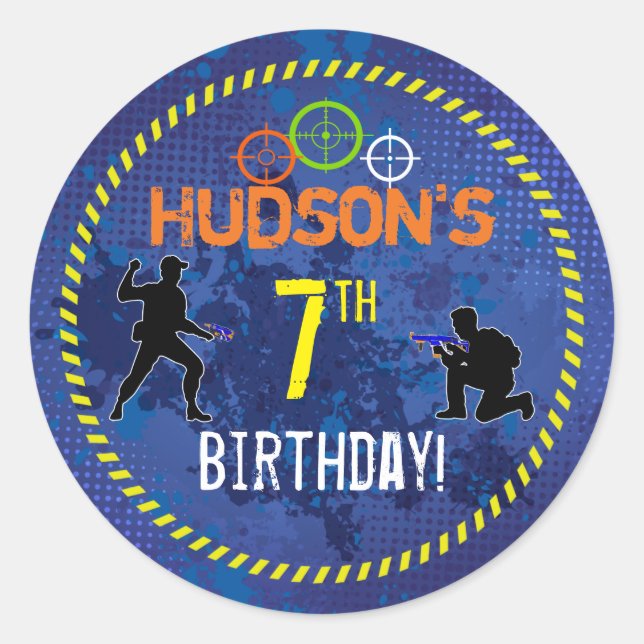 Dart Wars Party Dart Gun Birthday Runder Aufkleber (Vorderseite)