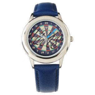 Dartboard Bullseye-Logo, Kids Blue Leather Watch Armbanduhr