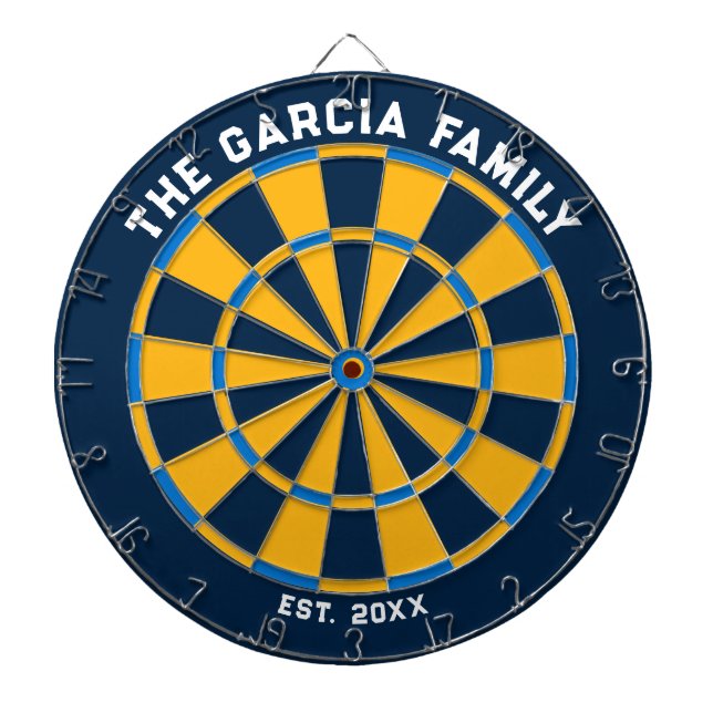 Dartboard der blauen und gelben Familie mit Dartbo Dartscheibe (vorne)