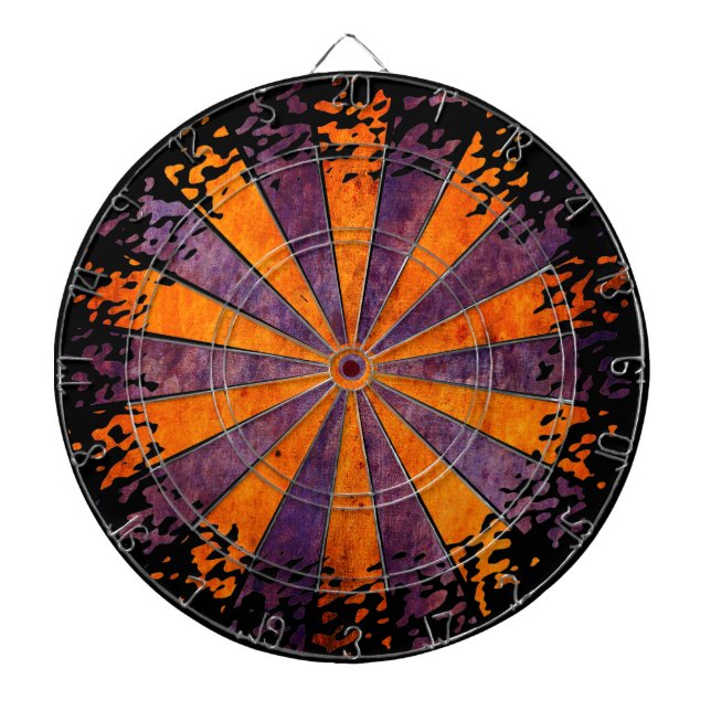 DARTboard-Glanz - 1 orangefarbene violette Grunge Dartscheibe (vorne)