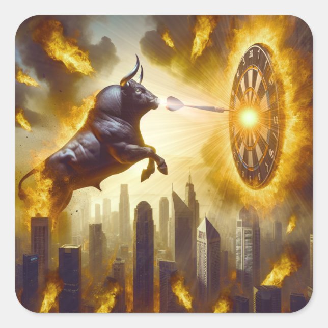 Dartboard mit Bulle - Explosion -  Dartkunst Quadratischer Aufkleber (Vorderseite)