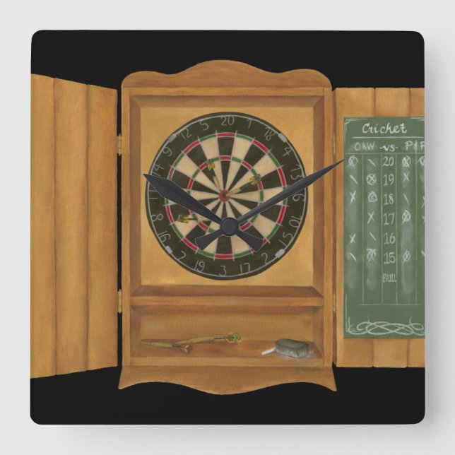 Dartboard mit Cricket-Bewertung Quadratische Wanduhr (Vorderseite)