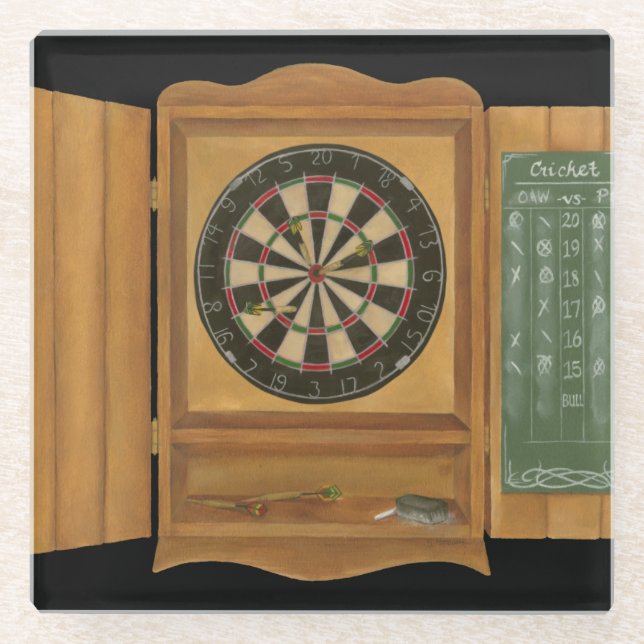 Dartboard mit dem Kricket-Zählen Glasuntersetzer (Vorderseite)