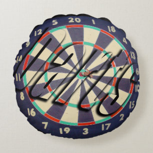 Dartboard und Darts-Logo, Rundes Kissen
