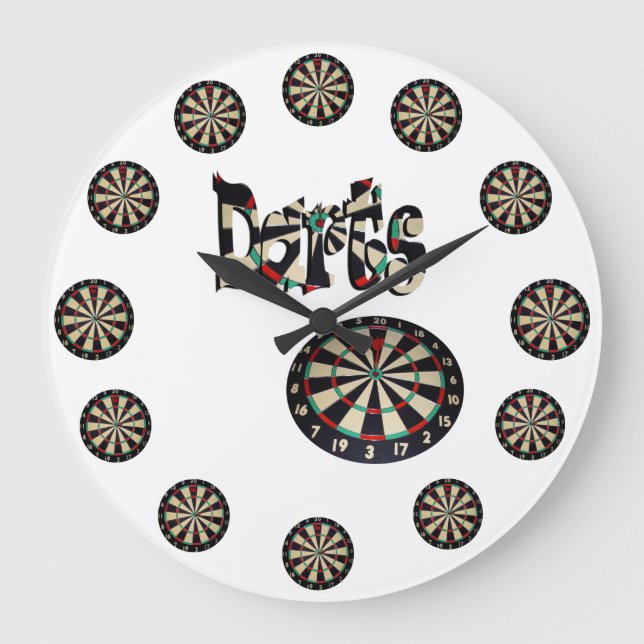 Dartboards und Darmnamen, runde, große Wandklemme Wanduhr (Vorderseite)