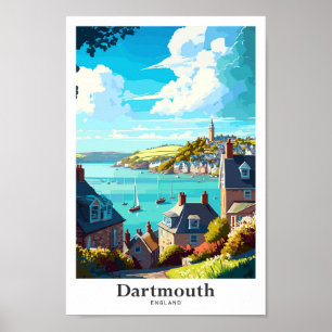 Dartmouth England Travel Vintag Illustration Post Poster