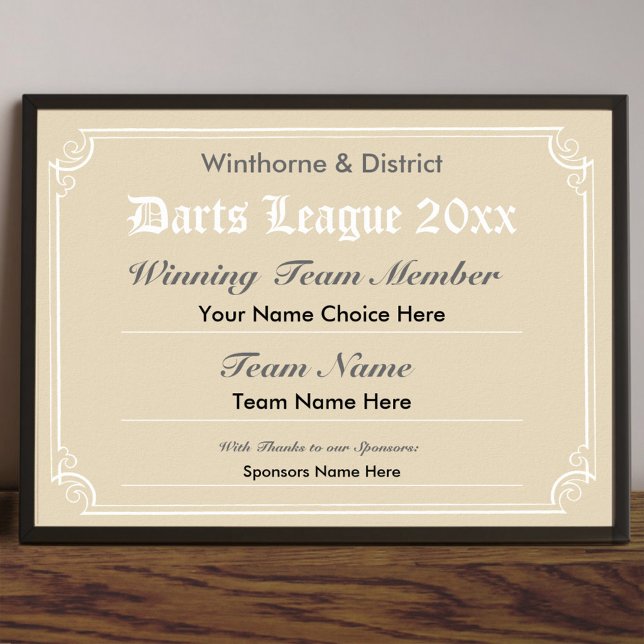 Darts Competition Certificate Poster (Von Creator hochgeladen)