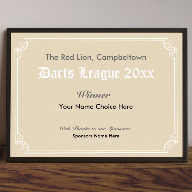 Darts Competition Winner's Certificate Poster (Von Creator hochgeladen)
