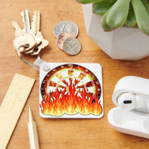 Darts, Feuer im Spiel auf dem Dartbrett Schlüsselanhänger