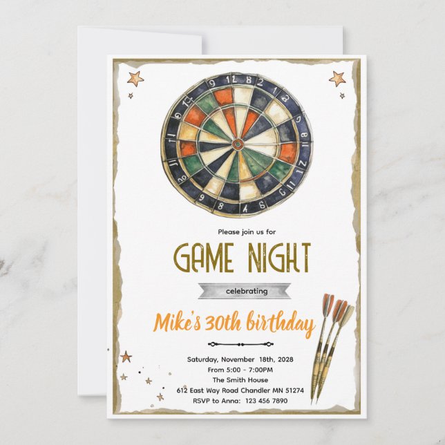 Darts-Geburtstagsparty-Einladung Einladung (Vorderseite)