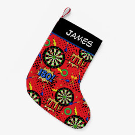 Darts Player Retro Comic Book Dartboard Gemustert Kleiner Weihnachtsstrumpf
