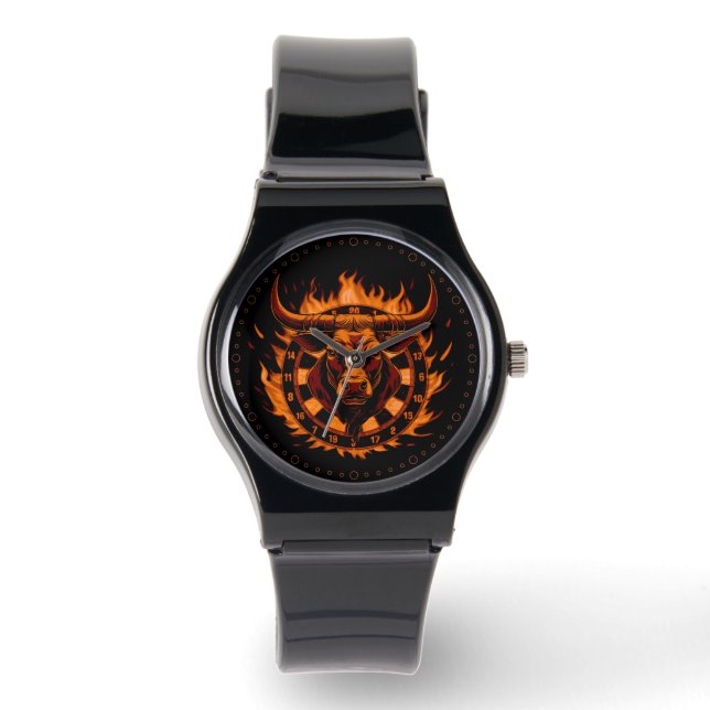 Dartscheibe Feuer Stier Bulle Spezialdesign Armbanduhr (Vorderseite)