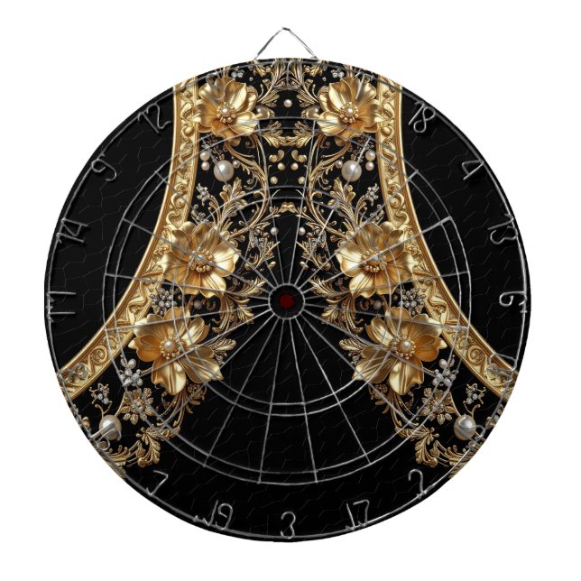 Dartscheibe mit goldenen verzierten Blumen (vorne)