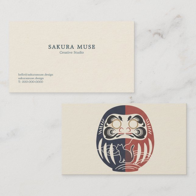 Daruma & Hidden Cat Business Cards Visitenkarte (Vorne/Hinten)