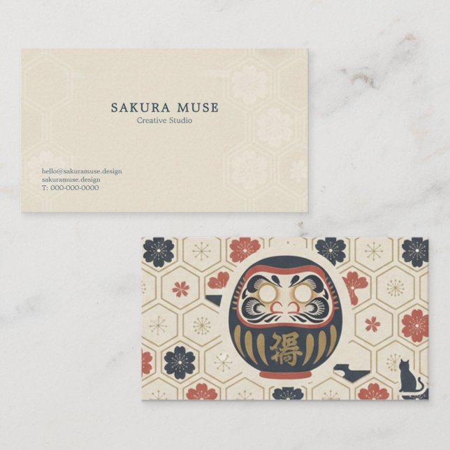 Daruma & Hidden Cat Business Cards Visitenkarte (Vorne/Hinten)